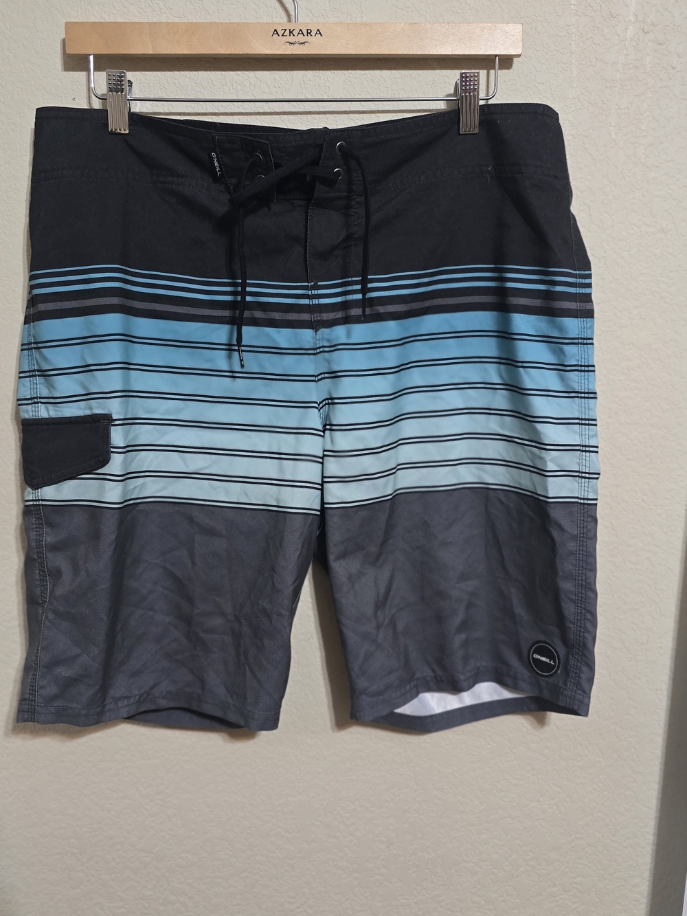 O'Neill Black, Aqua & Gray Striped Men's Boardshorts